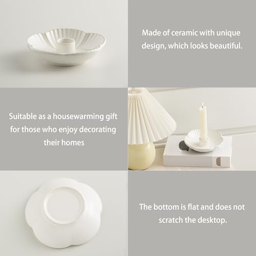 Ceramic Taper Candle Holder, 4.72 in Polished Round Base Tray - Image 3