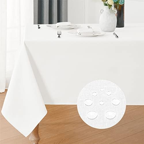 Veblandy Rectangle 4 Feet Tablecloth 52x70 inch Linen Textured Table Cloth Stain and Wrinkle Resistant Washable Polyester, Decorative Table Cover Waterproof for Dining, Buffet and Camping, White by Veblandy
