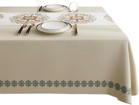 Rectangle Table Cloth,100% Waterproof Tablecloth Oil Proof Spill Proof Vinyl Table Cloth, Wipe Clean Plastic Table Cover for Dining, Camping, Indoor and Outdoor 54" x 102",Flower-Beige by Unknown