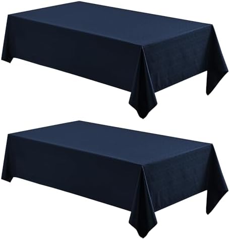 Veblandy 2 Pack Rectangle Tablecloth, 52x70 inch, Water Resistant Wrinkle Free Linen Textured Table Cloth Washable, Decorative Fabric Table Cover for Dining, Party and Camping, Navy Blue by Veblandy