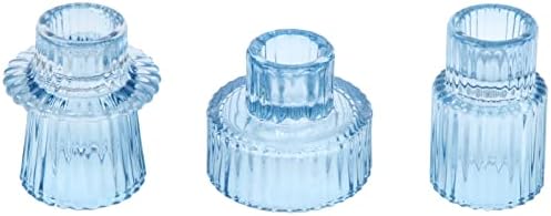 Vixdonos Glass Candlestick Holders Tealight Candle Holders for Table Centerpieces, Wedding Decor and Dinner Party (3 Pcs, Light Blue) by Vixdonos