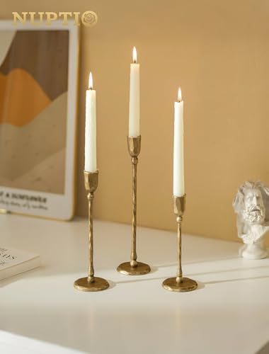 NUPTIO Gold Taper Candle Holders: Tall Brass Candlestick Holder Set of 6 - Image 6
