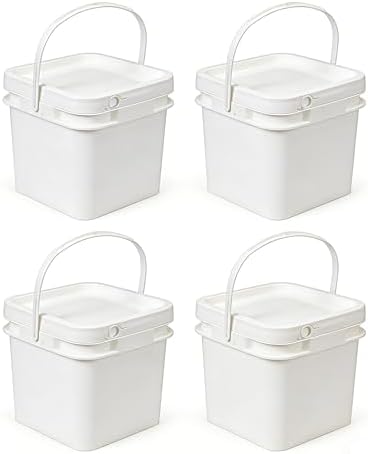 68 oz Food Storage Buckets with Lids, 4 Pack Square BPA Free Plastic Containers with Handles and Labels for Pantry, Rice, Flour, Snacks and Freezer (White) by UMETASS