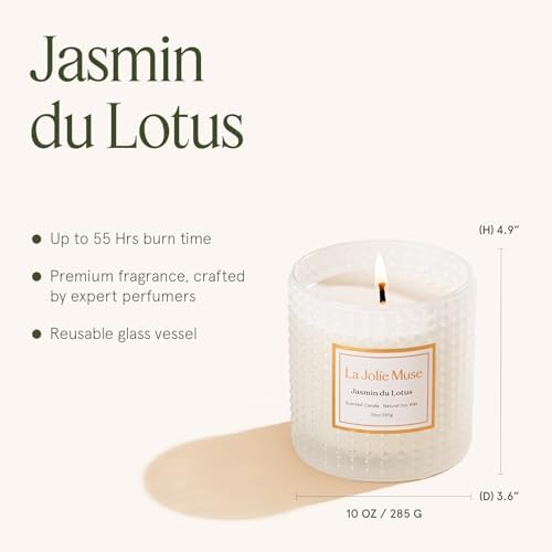 LA JOLIE MUSE Jasmine Lotus Scented Candles for Home, Natural Soy, 55 Hrs - Image 5