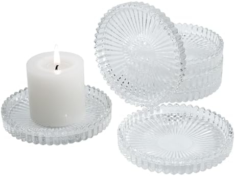 Glass Candle Tray 6 Pack Round Candle Holder Plates Candleholders, Clear by Unknown
