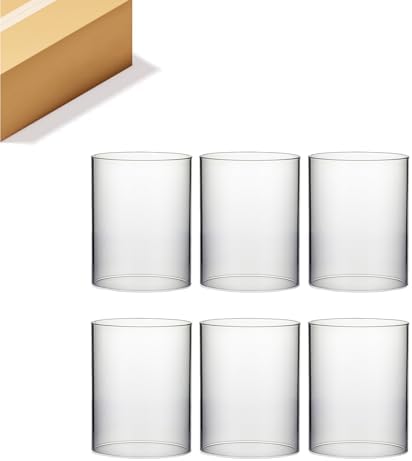 WGVI Hurricane Candle Holder Sleeve, Wide 5.5", Height 8", Clear Glass Cylinder Candleholder, Chimney Tube, Open Ended Candle Shade, 6 Pieces Bulk by WGVInternational-OpusGlassware