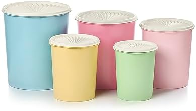 Tupperware Heritage 10-Piece Pastel Tall Canister Set (5 Containers+5 Lids) by Tupperware