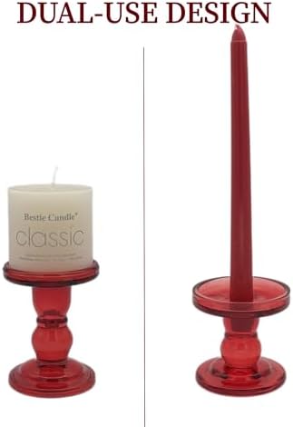 Red Glass Candle Holders 3 Pack Clear Candlestick Stand Table Centerpieces - Image 4