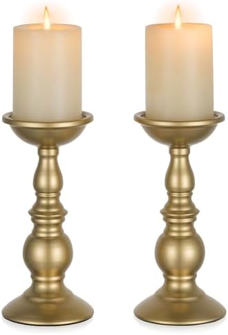NUPTIO Gold Pillar Candle Holder: Brass Tall Stand for 3" Candles by Nuptio
