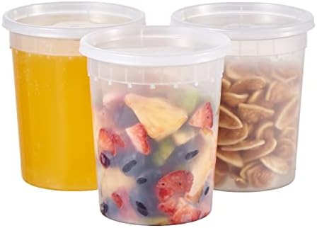 [32 oz. -24 Sets ] Plastic Deli Food Storage Soup Togo Containers With Airtight Lids Clear Disposable Takeout Quart Container Freezer Safe | Meal Prep | Stackable | Leakproof | BPA Free | Microwavable by FULING