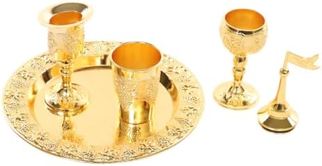 4-Piece Havdallah Set, Shabbat Havdalah Set with Candle Holder, Kiddush Cup, Spice Box, Retro Decorative Wine Set for Home Synagogue, Gold - Image 7
