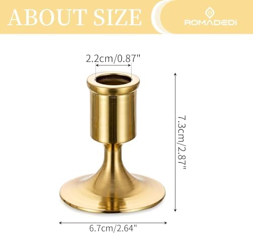 Romadedi Gold Candlestick Candle Holders for Taper, 12 PCS Gold Brass Color Candle Stick Candle Holder for Table Centerpiece, Wedding Reception, Festive Christmas Mantel Decoration or Home Decor - Image 5