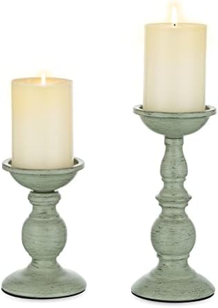 Sziqiqi Pillar Candles Holders for Table Centerpiece, Set of 2, Sage Green by SZIQIQI