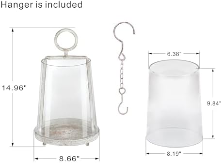 9" Wide Modern Farmhouse Metal Hurricane Candle Holder with Handmade Sturdy Glass Sleeve in Vintage White for Pillar Candle & Plants, Glass Hurricane Lantern, Industrial, Minimalistic - Image 2