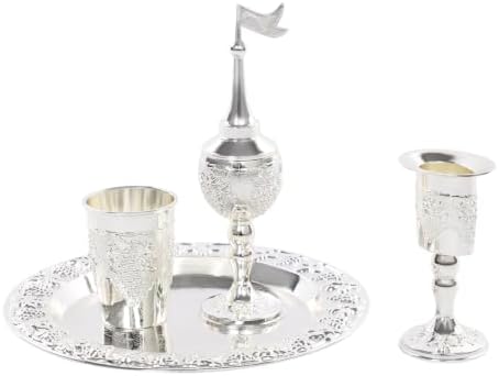4-Piece Havdallah Set, Shabbat Havdalah Set with Candle Holder, Kiddush Cup, Spice Box, Retro Decorative Wine Set for Home Synagogue, Silver - Image 7
