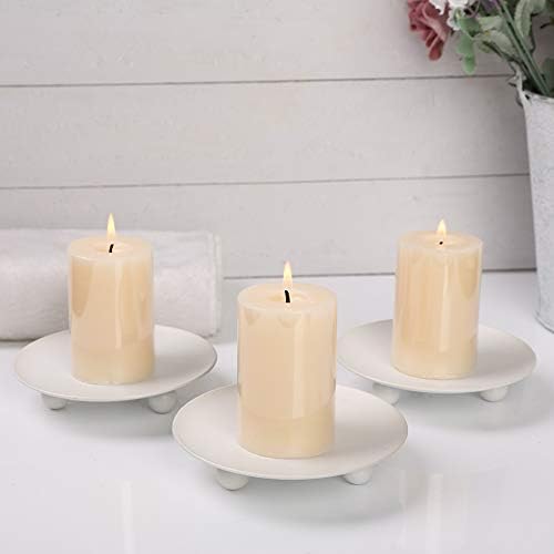 White Iron Plate Candle Holder,Decorative Iron Pillar Candle Holder, Set of 3,Candle Stand for Wax Candles - Image 2