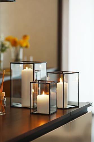 PHOSPHOR Hurricane Glass Candle Holder Set of 3 Pieces Black Hurricane Candleholders for Wedding Party Holiday Birthday Home Decor Lanter - Image 6
