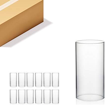 WGVI Hurricane Candle Holder Sleeve, Wide 4", Height 8", Clear Glass Cylinder Candleholder, Chimney Tube, Open Ended Candle Shade, 12 Pieces Bulk by WGVInternational-OpusGlassware