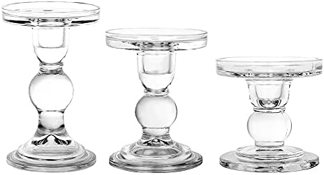 3-Piece Set of Glass Candlestick, Crystal Candlestick Holder Holder and Conical Candle, Christmas Candle Holder Decoration, Family Living Room Wedding Candle Holder (Clear) by BTGLLAS