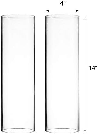 CYS EXCEL 2 PCS (H:14" D:4") Open Ended Glass Hurricane Candleholder Tube Shade | Open Flame Candle Chimney Tube Cover | Bottomless Cylinder - Image 2