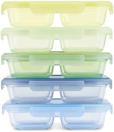 Ello Snap & Nest 10-Piece 2 Cup Plastic Divided Snack Pack Set, Reusable Food Containers for Healthy Eating, Freezer, Dishwasher Safe, Seafoam by Ello