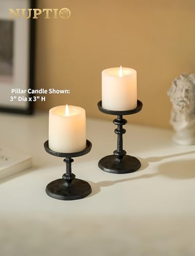 NUPTIO Pillar Candle Holder Black: Solid Cast Iron Candle Stand - Image 2