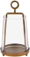 4“ Wide Modern Farmhouse Metal Hurricane Candle Holder with Handmade Sturdy Glass Sleeve in Vintage Brass for 2" Pillar Candle & Plants, Glass Hurricane Lantern, Industrial, Minimalistic by Unknown