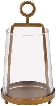 4“ Wide Modern Farmhouse Metal Hurricane Candle Holder with Handmade Sturdy Glass Sleeve in Vintage Brass for 2" Pillar Candle & Plants, Glass Hurricane Lantern, Industrial, Minimalistic by Unknown