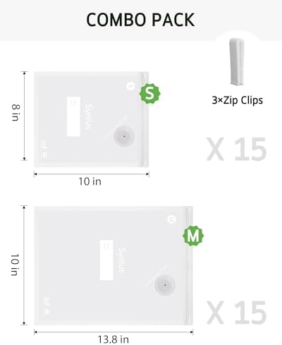 Syntus 30 Pcs Reusable Vacuum Sealer Bags for Food, 8"x10"+10"x13.8" (S+M) - Image 2
