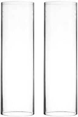 CYS EXCEL 2 PCS (H:14" D:4") Open Ended Glass Hurricane Candleholder Tube Shade | Open Flame Candle Chimney Tube Cover | Bottomless Cylinder by CYSEXCEL%C2%AE