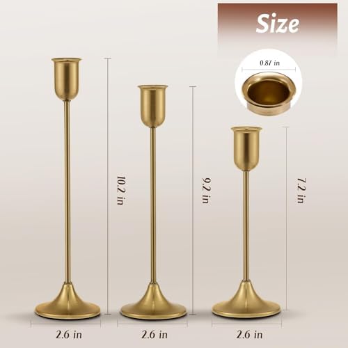 Gold Candlestick Holders, Brass Metal Taper Candle Stick Holders Set of 3 - Image 4