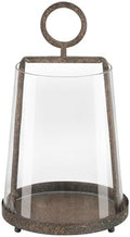 9" Modern Farmhouse Metal Hurricane Candle Holder with Handmade Sturdy Glass Sleeve in Rustic Brown for Pillar Candle & Plants, Glass Hurricane Lantern, Industrial, Minimalistic by Unknown