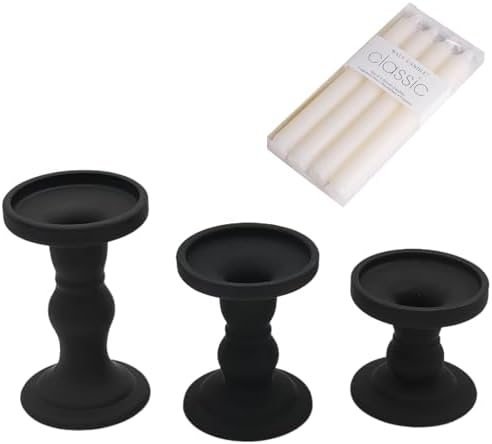 Black Glass Candle Holders 3 Pack Clear Candlestick Stand Table Centerpiece by FESTLOVE