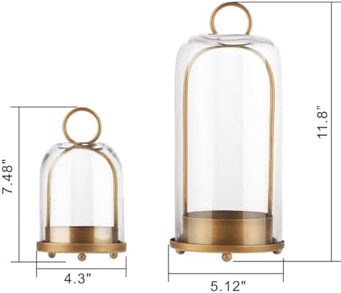 5" & 4" Wide Versatile Metal Candle Holder with Handmade Sturdy Glass Dome in Brass for Pillar Candle & Plants, 5.1" xH11.8 4" xH7.5, Industrial, Farmhouse, Shabby Chic. (2, Brass, Large & Small) - Image 3