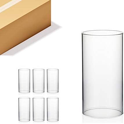 WGVI Hurricane Candle Holder Sleeve, Wide 4", Height 8", Clear Glass Cylinder Candleholder, Chimney Tube, Open Ended Candle Shade, 6 Pieces Bulk by WGVInternational-OpusGlassware
