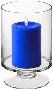 WGVI Clear Glass Pedestal Hurricane Candle Holder, 4.4" W, 5.9" H, Decorative Vase for Pillar Candles, Short Stemmed Candleholder Cylinder, Tabletop Centerpieces, Home Décor, Elegant Design, 1 Piece - Image 4