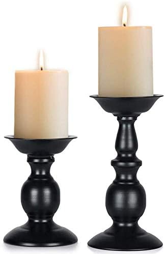 NUPTIO Black Candle Holder for Pillars: Rustic Metal Candle Stands Set by Nuptio
