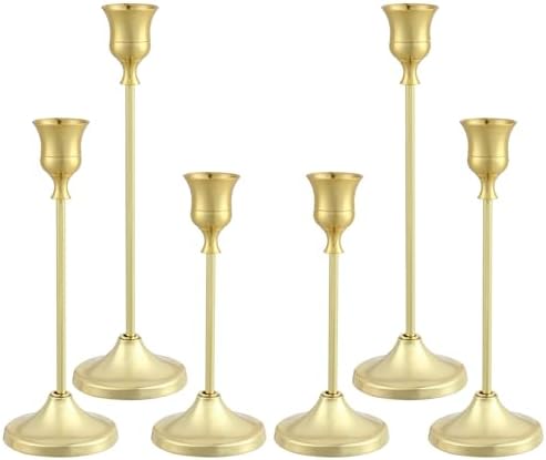 Candlestick Holders 6PCS, Metal Taper Candle Holder, Gold Candle Holders for Pillar Candles, Candle Holder for Wedding Fireplace Mantel by Tunyet