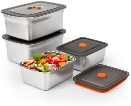 4 PCS(50oz+20oz) Stainless Steel Food Storage Containers With Lids Leak Proof & Airtight | Stainless steel freezer Containers,Airtight Bento Lunch Box,For Meal Prep,Fruit,Snack,Freezer by Unknown