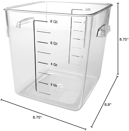 Rubbermaid Commercial Products Space Saving Food Storage Container, 8-Quart, Clear,-40 F to 121 F Temperature Range, Best use for Restaurant Kitchens/Wet and Dry Food/Meats/Pasta,Lid not included - Image 5