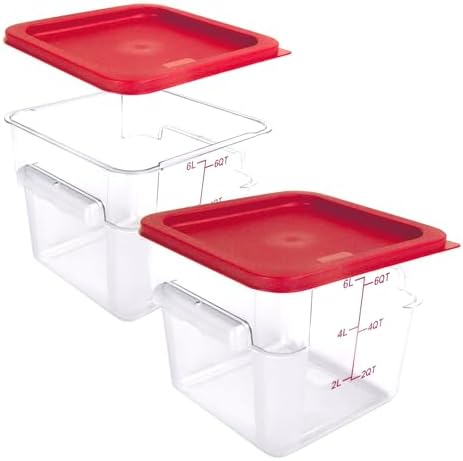 2 Pack Square Food Storage Container With Lid, 2-6 Quart Commercial Storage Box With Scale & Handle, Cake Making, Dough Marinating Meat, Kitchen Supplies (6 Quart) by WELKORCateringEquipment