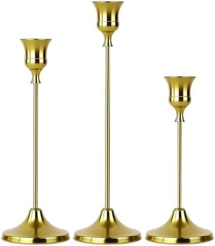 Set of 3 Brass Tapered Candle Holder,Candlestick Tall Metal Candlestick Holders for Table Centerpiece Home Decor for Wedding Fireplace Mantel Housewarming Gift Fits 3/4 Inch Thick Candles by Unknown