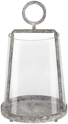 9" Wide Modern Farmhouse Metal Hurricane Candle Holder with Handmade Sturdy Glass Sleeve in Rustic Black for Pillar Candle & Plants, Glass Hurricane Lantern, Industrial, Minimalistic by Unknown