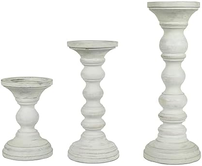 Mela Artisans Willow Mango Wood Candle Holders - Cool Grey, Set of 3 by MelaArtisans