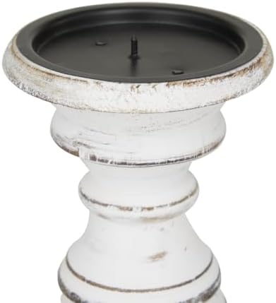 Deco 79 Mango Wood Decorative Candle Holder Turned Style Pillar Candle Stand, Set of 3 Candlestick Holder 10", 8", 6”H, White - Image 4