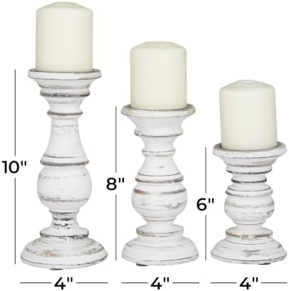 Deco 79 Mango Wood Decorative Candle Holder Turned Style Pillar Candle Stand, Set of 3 Candlestick Holder 10", 8", 6”H, White - Image 6