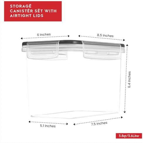 DWËLLZA KITCHEN Flour Sugar Storage Containers Set of 4; 3.6L Plastic Airtight Food Storage Containers with Lids for Kitchen Pantry Organization and Storage - Dry Food Containers, Labels & Marker - Image 3