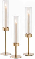 POKINE Glass Hurricane Candle Holders for Candlestick, Gold, Set of 3 by Unknown