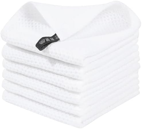 Homaxy 100% Cotton Waffle Weave Kitchen Dish Cloths 6-Pack, White by Homaxy