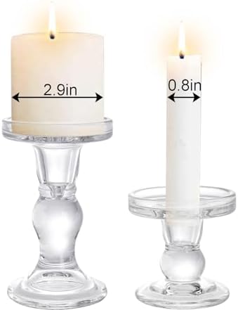Okllen Set of 6 Glass Candle Holders, Clear Pillar Taper Candlestick Crystal Tealight Candle Holder Stand for Dinner Table, Wedding Centerpieces, Living Room, Home Decor - Image 2